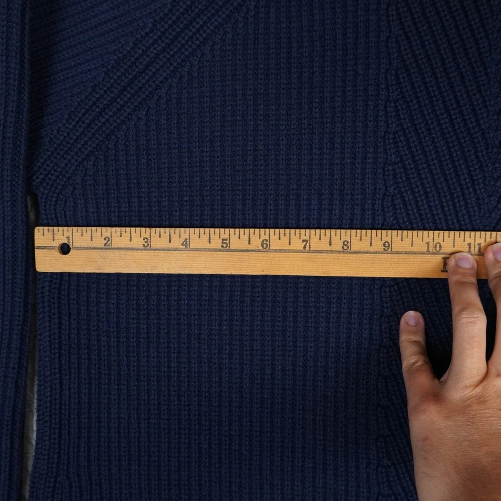 L.L.Bean Quarter Zip Sweater Mens 1X Blue Shaker Knit Chevron Cotton Blend